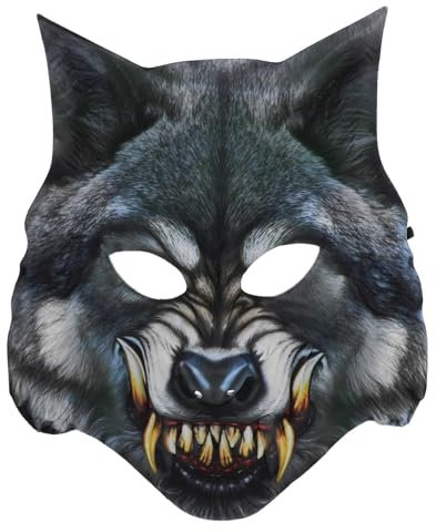 Demi-masque de loup-garou en EVA 3D – Noir avec crocs sanglants pour Halloween, cosplay, carnaval, fête masquée