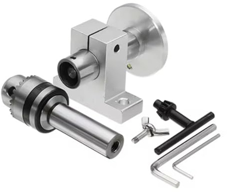 Koolenry Cabezal de Torno con Mandril, Accesorios de Bricolaje para Mini Tornos, Herramienta de Carpintería con Centro Giratorio.