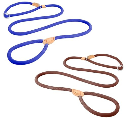 MOTIBACK 2PCS Slip Rope Dog Leads Set - 6mm Thick 150cm Slip-On Dog Leash, No Collar Needed for Small Medium Large Dogs