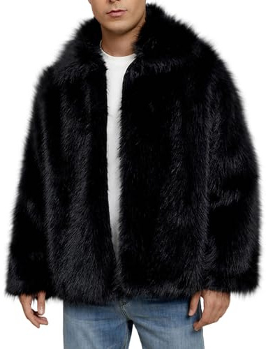 Manteau en fausse fourrure pour homme - Veste à manches longues en fourrure moelleuse - Décontractée et confortable - Col rabattable - Manteau chaud d'hiver pour la marche en plein air