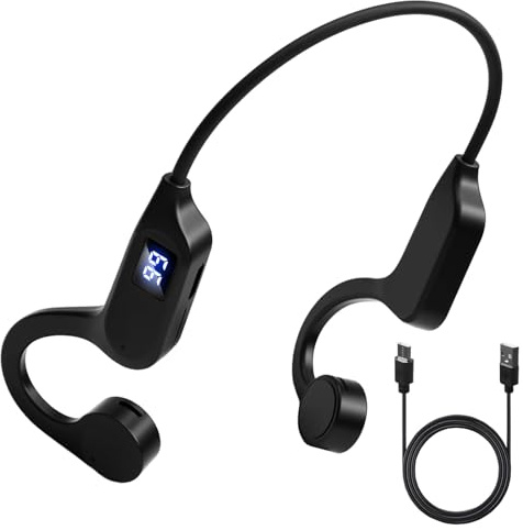 Synkris Casque Conduction Osseuse Bluetooth sans Fil V5.2 HiFi Stéréo avec HD Micro Open Ear Casque Lecteur MP3 Casque de Sport Étanche IPX5 pour Le Jogging la Course Le vél Vélo 8h d'Autonomie