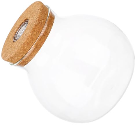 HOUDERCO Terrarium Rond en Verre Transparent 15X16 CM avec Couvercle en Liège et Éclairage LED Pot de Culture Hydroponique Compact pour Plantes d'Intérieur et Bureau Vase de Propagation