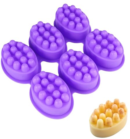 6 Cavidad Molde Jabon Masaje, Oval Moldes Silicona para Hecho, Molde Jabon con Puntos, Moldes Jabones Artesanales, Kit para Hacer Jabones Artesanales, Reutilizable, Fácil de Desmoldar, Morado