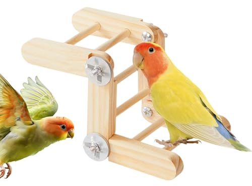 Fågelstege | naturligt justerbart trä interaktiva spel, fågelbur tillbehör – för hängmattor konure lekplats utomhus inomhus terrass fönster balkong trädgård