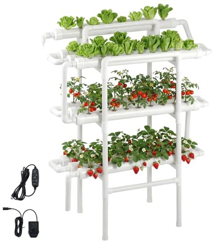 VEVOR Kit Sistema di Coltivazione Idroponica a 3 Livelli e 90 Siti con Tubi in UPVC, Irrigazione Temporizzata, Tubi Che Bloccano Sole e Luce, Coltivazione per Ortaggi da Interno, Giardino Domestico