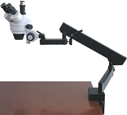 AmScope SM-6TX Professional Trinocular Stereo Zoom Microscope, WH10x Eyepieces, 3.5X-45X Magnification, 0.7X-4.5X Zoom Objective, Ambient Lighting, Clamping Articulating Arm Stand, Includes 0.5X Barlow Lens