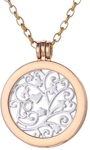 Morella Halskette Damen Gold 70 cm Edelstahl mit Anhänger und Coin 33 mm in Schmuckbeutel Ornament
