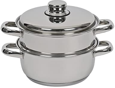 ARTAME 32520, Cuiseur Vapeur Inox 2 étages, Cuiseur Riz, Tous feux dont induction, Diamètre 20 cm, 2.7 l, 1 à 2 personnes, Tout Inox