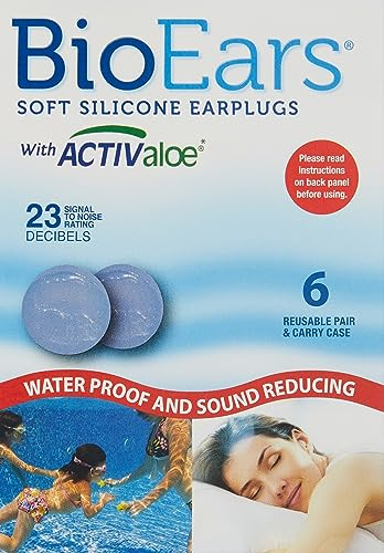 BioEars 41304 Soft Silicone Earplugs with ACTIValoe. Premium silicone. Protection from Water and Noise (6 pairs),Blue