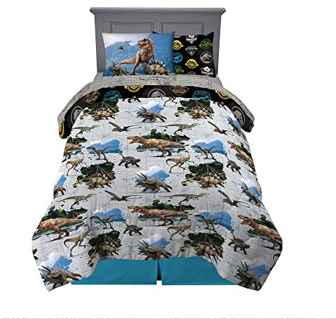 Franco Kids Bedding Super Soft Comforter and Sheet Set with Sham, 5 Piece Twin Size, Jurassic World,6A1348