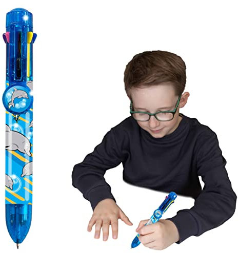 Rainbow Writer - Stylo Multicouleur Dauphin de Deluxbase. Stylo 8 en 1 rétractable, cool pour les enfants, idéal pour la rentrée
