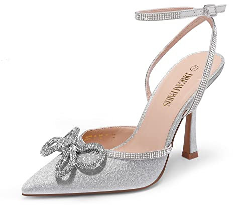 DREAM PAIRS Women's High Heels Destiny Closed Toe Strappy Heels Sexy Rhinestone Ankle Strap Pumps Wedding Bridal Party Dress Shoes SDPU2208W,Size 6.5,Silver,SDPU2208W