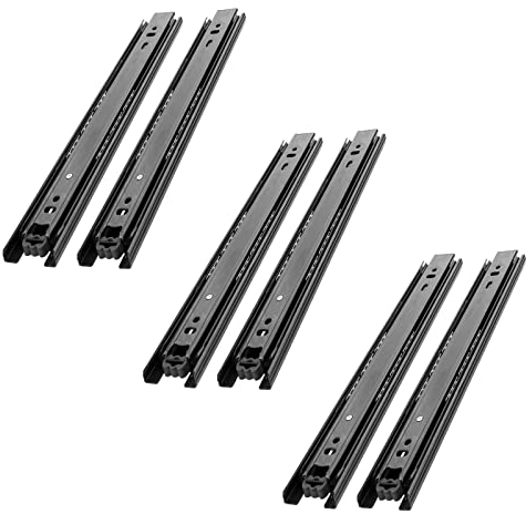 LOLYSIC 3 Paar Schubladenschienen Schwarz, 400 mm Schubladenführungen, 45 kg Belastbarkeit, 3-Fach Gefaltet, Klappbarer Kugelgelagerter Vollauszug, Seitliche Montage, Schubladenauszüge für Schubladen