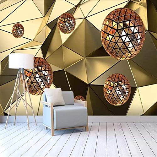 Papel Pintado De Fondo De Tv - Bola De Oro De Metal De Espacio Abstracto Papel Tapiz Para Decoración De Sala De Estar Mural 3D Sin Costuras Papel Tapiz Para Sala De Estar Dormi 250(ancho)x175(alto) cm