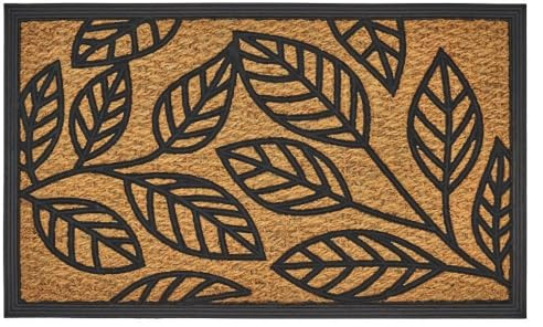 LOLAhome - Felpudo de Fibra de Coco y Caucho Negro con diseño de Hojas de 75x45 cm. Base Antideslizante de PVC. Mantén tu Entrada Limpia con un Estilo Moderno, Duradero y Muy Funcional.