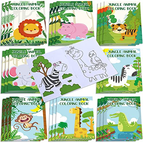 Honoson 24 Libros para Colorear de Animales de Safari Selva Bosque Recuerdos de Fiesta Mini Libro de Dibujo de Arte DIY Álbums de Colorear de Zoológico para Cumpleaños (Estilo de Dibujos Animados)