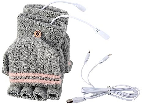 Yolispa USB Beheizte Handschuhe Damen Herren Winterhand Wärmende Handschuhe Waschbares Heizung Stricken Handschuhe Elektrische Heizung Volle und halbe Hände Warme Laptophandschuhe (Frauen Grau)