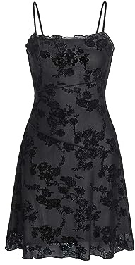 Verdusa Women's Mini Dress Floral Spaghetti Strap Mesh Short Dresses Going Out Sundress Y2k Gothic Clothes Black Multi Medium