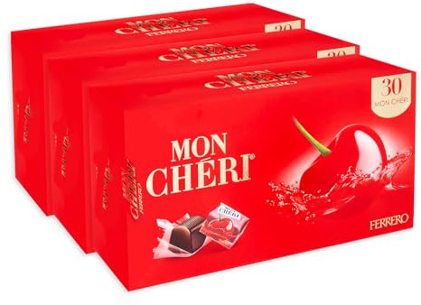 3X Praline di Cioccolato Extra con Ciliegie e Liquore Scatola Regalo per Mon Cheri con 30 Cioccolatini 315g