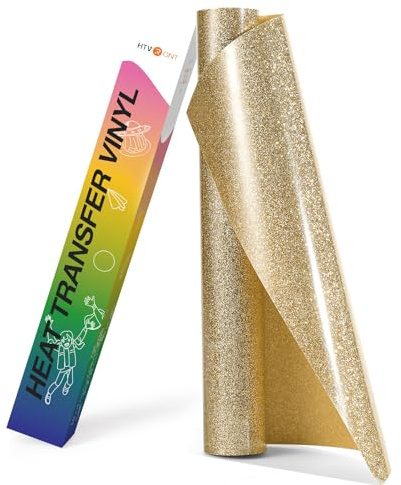 HTVRONT Gold HTV Heat Transfer Vinyl Rolls - 10 x 8ft Glitter Gold HTV Vinyl for Shirts & Designs - Easy Cut & Weed