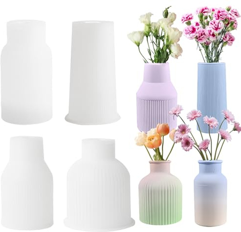 ZUYIST 4 stycken silikonform set, gör-det-själv silikonformar gjutformar vas | för gör-det-själv hartsvaser, epoxiharts gjutform för handgjorda blomkrukor och vastillverkning, för betong, gips, epoxiharts