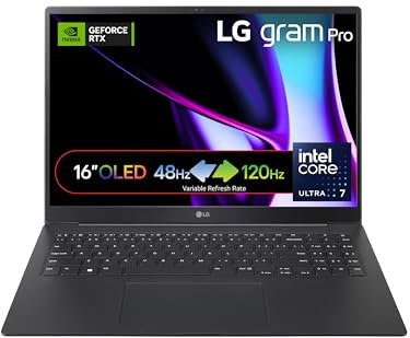 LG gram Pro 2024 16Z90SP 16 inch Ultra-Lightweight OLED Laptop, Intel Core Ultra 7 Processor up to 4.8GHz, NVIDIA RTX 3050, 16GB RAM, 1TB SSD, Windows 11 Home, Intel EVO Certified (Obsidian Black)