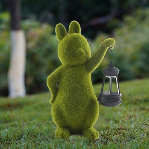 Adorno de luz solar de conejo, adorno de jardín, adorno de luz solar de conejo, decoración de farol para el hogar, efecto de piedra para terraza, balcón, patio, decoración de césped (B)