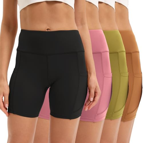 4 Pack High Waisted Cycling Shorts Women Tummy Control Buttery Soft Biker Yoga Running Gym Black Workout Athletic Shorts