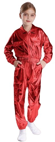 Yruioon Chándal infantil para niña, sudadera metálica + pantalones cargo brillantes, conjunto deportivo de danza callejera, jazz, ropa de calle, rojo, 158-164