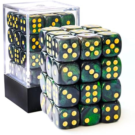 Bescon - Dadi in pietra di luna da 12 mm, a 6 facce, 91,4 cm, verde scuro perlato, dadi D6 con verde brillante, 12 mm a sei facce (36) blocco di dadi in pietra di luna