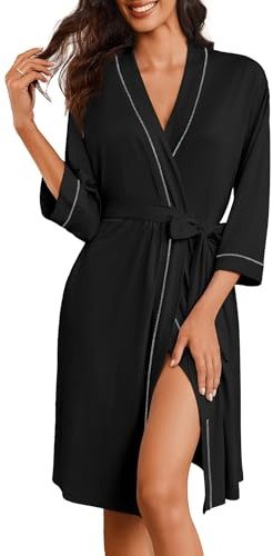 Ekouaer Robes for Women Knee Length Bathrobe Lightweight Kimono Robe 3/4 Sleeve Loungewear Soft Sleepwear with Pockets M