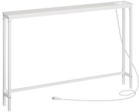 HOOBRO Consola con Toma de Corriente, Mesa de Entrada Estrecha con Base de Carga USB, Mesa para Vestíbulo con 2 Puertos USB, Mesa para Sofá con Base de Carga, para Vestíbulo, Blanco EWW15CXG01G1