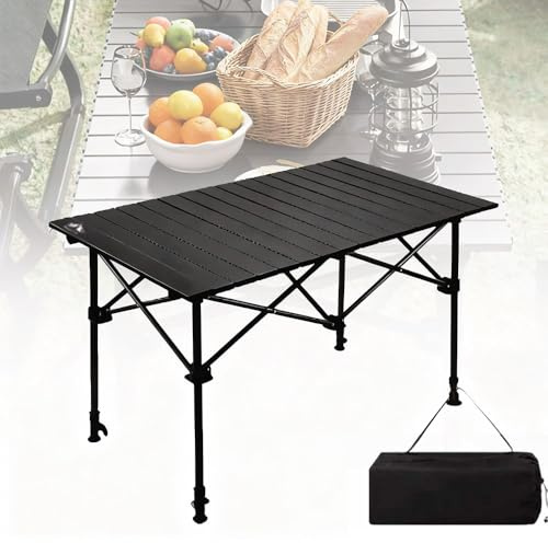 Gziztx Folding Camping Table Fold Up Portable Picnic Table 4-6 Person Aluminum Folding Table Roll Up Tables for Outdoor, Travel, Picnic, Camping 95 x 55 x 50CM