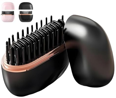 Glambrush Mini Hair Straightener, 2-in-1 Mini Cordless Hair Straightener Comb, 3-Speed Temperature Control, Anti-Scald Shell, Travel Size for Women (Black)