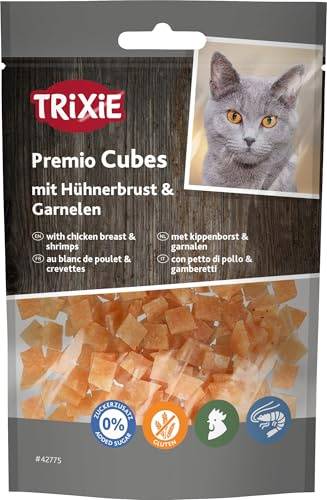 Trixie Spuntino per gatti Premio Cubes con ingredienti naturali 50 g, deliziosi dolcetti di gatto con petto di pollo e gamberetti - 42775