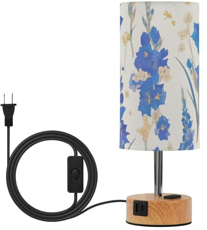 linqin Tiny Blue Gladiolus Flowers LED Touch Control Table Lamp Study Reading Desk Lamp with Fabric Lampshade LED Bulb Included for Bed Side