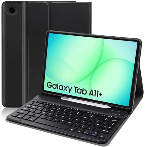 Funda con Teclado para Samsung Galaxy Tab A11+/A9+ 11 Pulgadas, Español Ñ Bluetooth Teclado, Funda Protectora para Teclado Extraíble con Portalápices para Galaxy Tab A11 Plus 2025/A9 Plus 2023 (Negro)