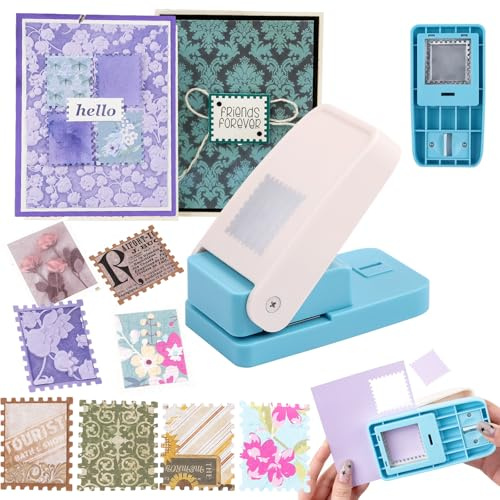 OTCRAFT Puncher per francobolli, 3,2 x 3,8 cm, grande, rettangolare, punzonatrice per francobolli, punzonatrice per carta a leva per artigianato, scrapbooking, fai da te, creazione di biglietti