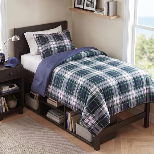 Madison Park Parkston Plaid Twin Comforter Set for College Dorm, 2P Navy