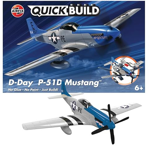 Airfix QUICKBUILD Model Aircraft Kits - J6046 D-Day P-51D Mustang Model Building Kit for Kids 6+, Construction Plane Toys for Boys & Girls - Fighter Jet & Toy Aeroplane Sets, Plane Enthusiast Gifts