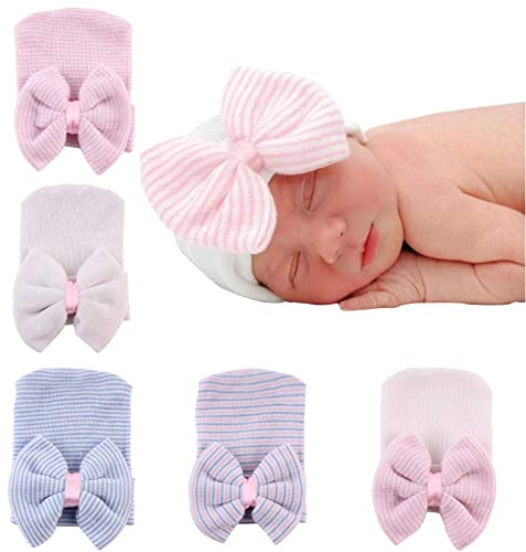 upeilxd Newborn Hospital Hat Infant Baby Hat Caps with Bow Soft Cute Nursery Beanie Hat