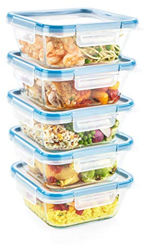 Snapware Glass Total Solutions (5-Pack, 4 Cup) Food Storage Containers Set, Airtight & Leakproof Plastic Locking BPA-Free Lids, Freezer Dishwasher Microwave Safe