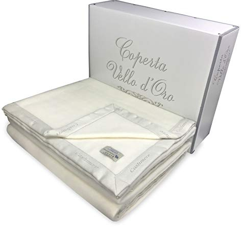 Tex family Coperta Matrimoniale Invernale 220x260 – 90% Lana Merinos + 10% Cashmere – Antipilling, Calda, Elegante, Made in Italy, Bianca