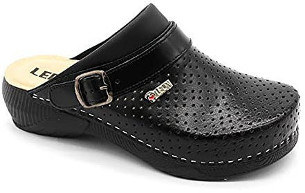 LEON 3300 Zoccoli Sabot Pantofole Scarpe di Pelle, Donna, Nero, EU 36