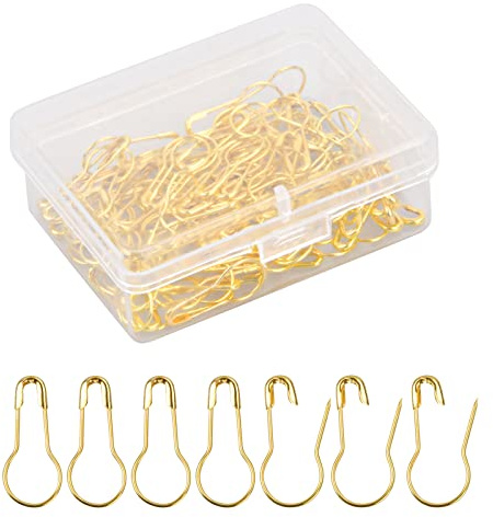 Jinlaili 100 Pièces Épingles de Sécurité en Forme de Gourde, Ampoule Broches Calebasse Or, Goupilles en Métal avec Boîte de Rangement, Ampoule de Poire Clips pour vêtements Bricolage Artisanat Faisant