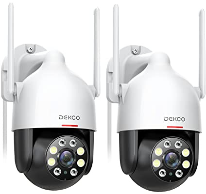 DEKCO 2Packs, 2K WiFi Outdoor Security Cameras Pan-Tilt 360° View, 3MP Surveillance Cameras with Motion Detection and Siren, 2-Way Audio, Full Color Night Vision, Waterproof