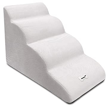 Galatée Hundetreppe, Abnehmbare Und Waschbare Haustiertreppe, Rutschfeste Haustierrampe Mit 4 Stufen, Hundetreppe Für Hohes Bettsofa, Hochelastische Schwamm-Hundetreppe(Weiß)