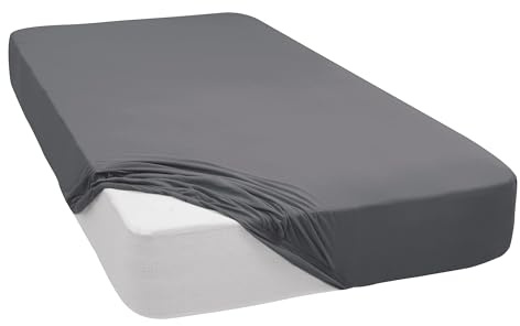 Mixibaby Spannbettlaken Jersey Spannbetttuch 100% Baumwolle Bettlaken Spannbettuch Laken 28 Farben, Größe:140 x 200 cm, Farbe:Dunkelgrau