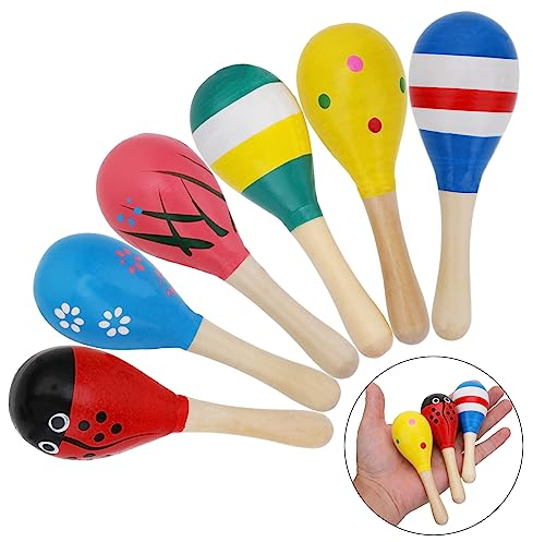 6Pcs Wooden Fiesta Maracas Cinco De Mayo Mexican Fiesta Party Favors, Noisemakers for Kids Adults Mexican Fiesta Decorations for Musical Fun, Birthday Parties, Carnivals, Taco Tuesday Event