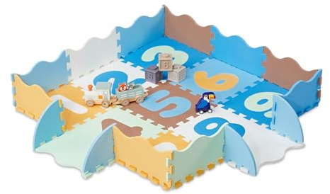 Relaxdays Tappeto Gioco Bambini, Puzzle 34 Tasselli con Numeri, Tappetino per Gattonare, Tappetone con Bordi, Colorato, Gommapiuma, 0,7 m²